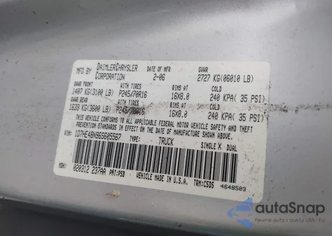 2006 Dodge Dakota Slt z USA, uszkodzony, nr VIN 1D7HE48N96S605567